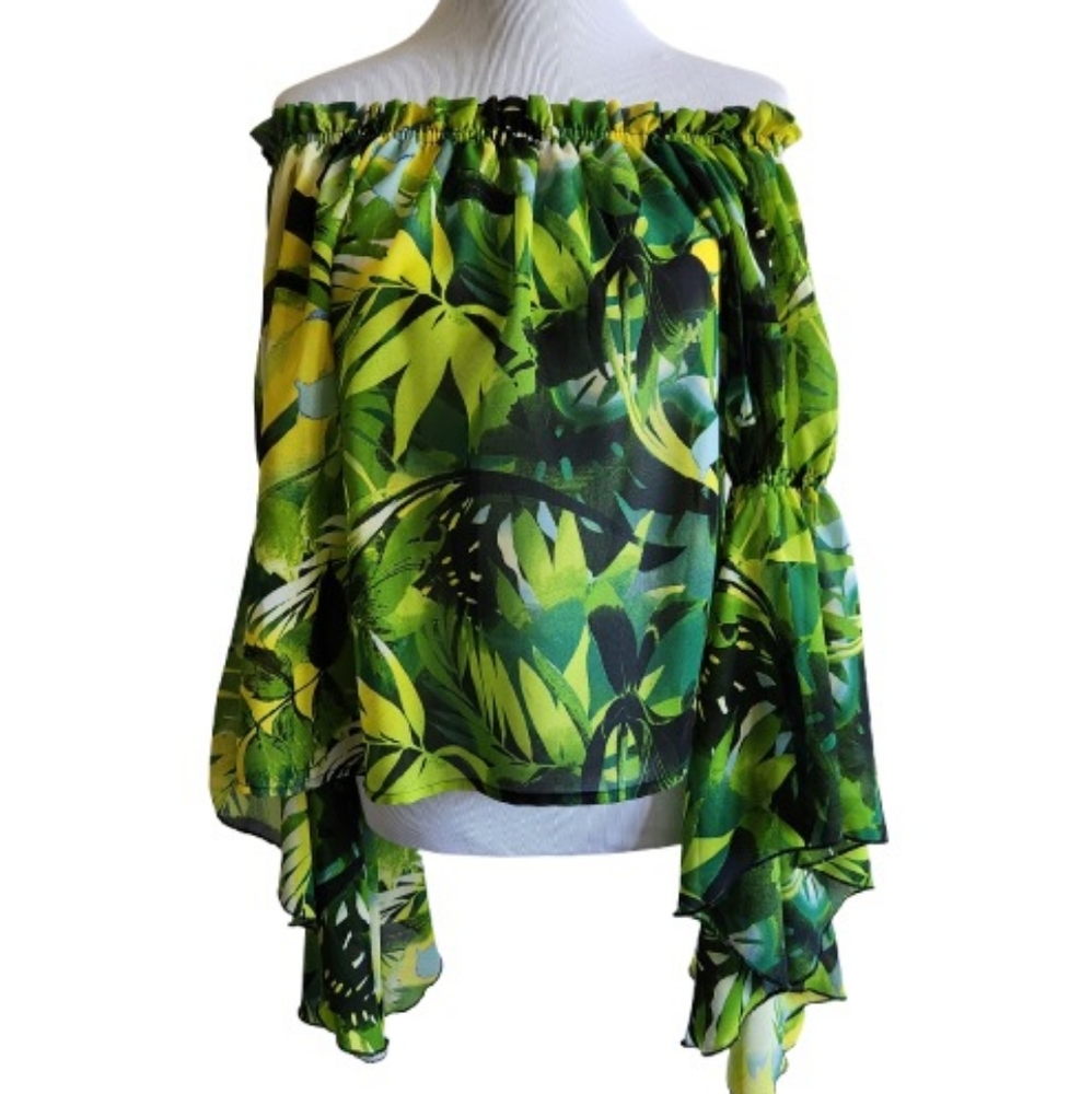 Live 4 Truth Boho Tropical Print Asymmetrical Ruffled Sleeve Top - Picture 13 of 15